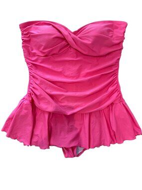 Always For Me Chic Solids Swim Dress Size 24W Hot Pink Strapless Ruched One-Piec
